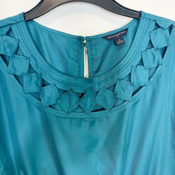 Banana Republic Dress Green Cutout Neckline Pockets Elastic Waist Mini Size 2‎ - Picture 6 of 10